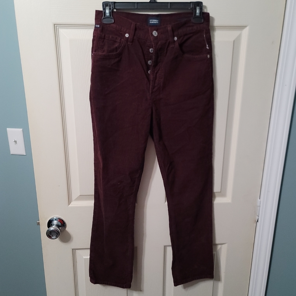 NWT Citizens of Humanity Jolene High Rise Straight Burgundy‎ Corduroy Jeans 25